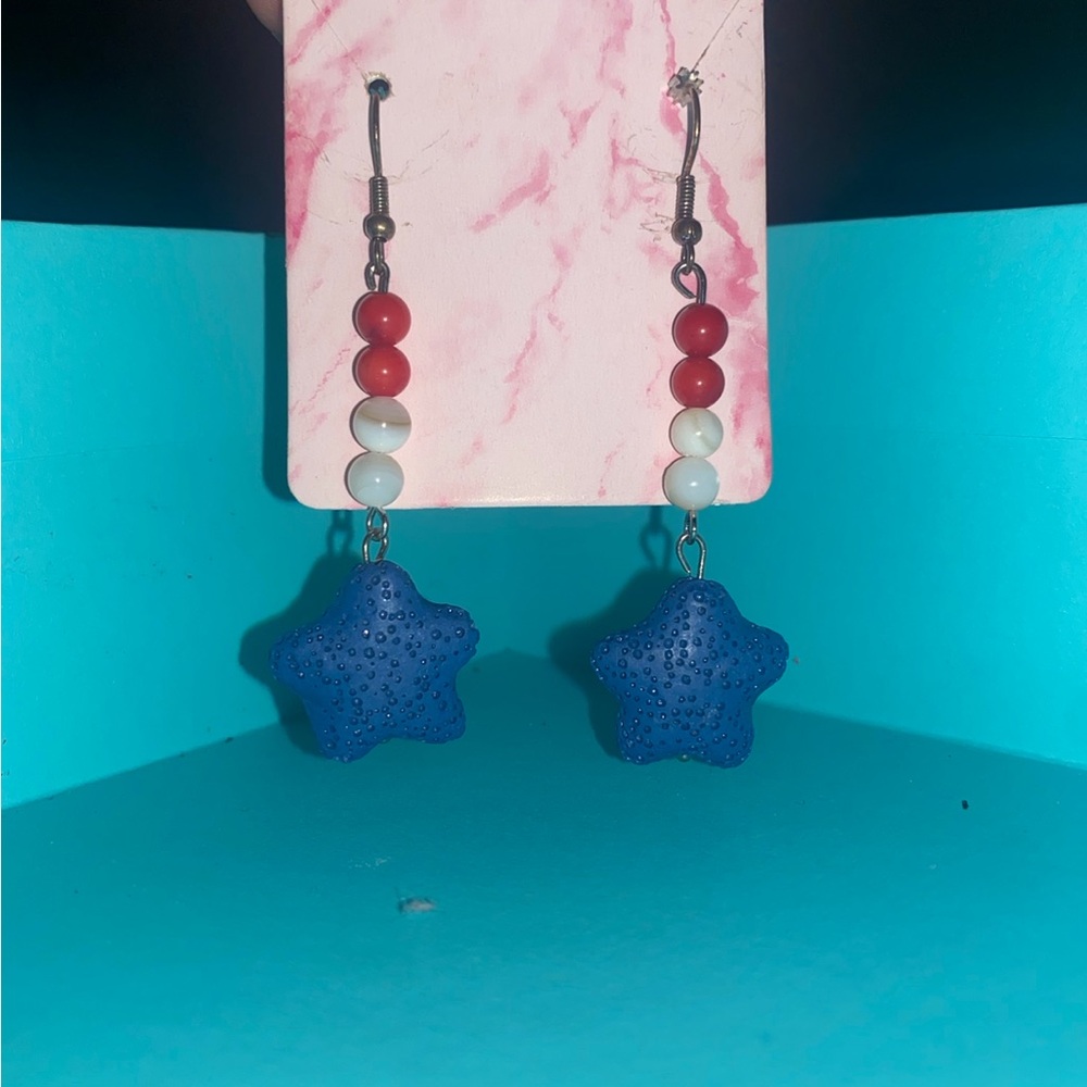 Blue Star Dangle Earrings